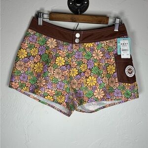 🤎Roxy Women's Vintage Aesthetic Floral Shorts - Brown, Purple, Green Size Small